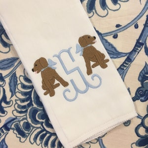 Monogrammed Puppy Dog Burp Cloth Embroidered