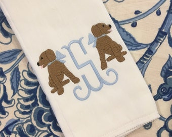 Monogrammed Puppy Dog Burp Cloth Embroidered