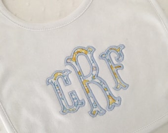 Applique Liberty Monogram Baby Burp Cloth or Bib