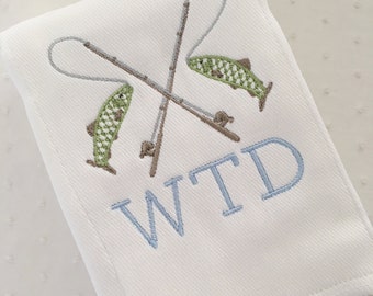 Monogrammed Fishing Fish Burp Cloth Embroidered