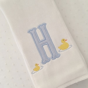 Appliqué Monogram Duck Duckling Burp Cloth or Bib Embroidery image 1