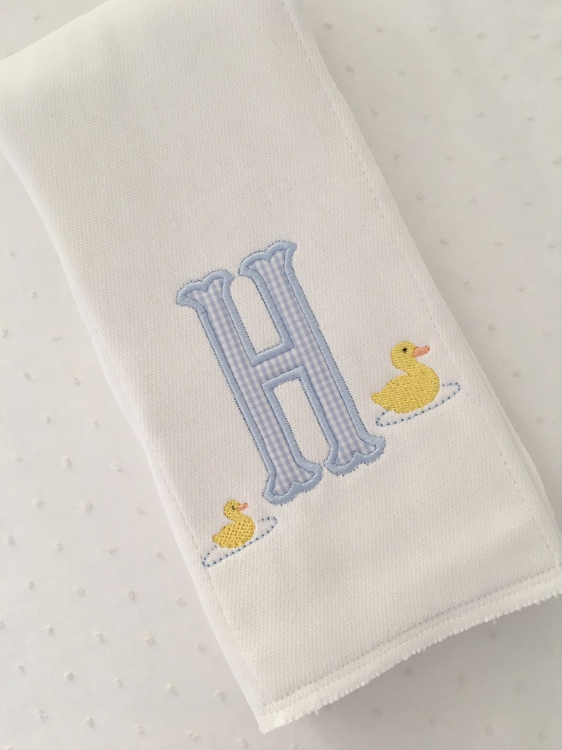 Appliqué Monogram Duck Duckling Burp Cloth or Bib Embroidery image 1