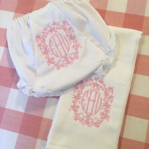 Monogrammed Burp Cloth or Bloomer Embroidered