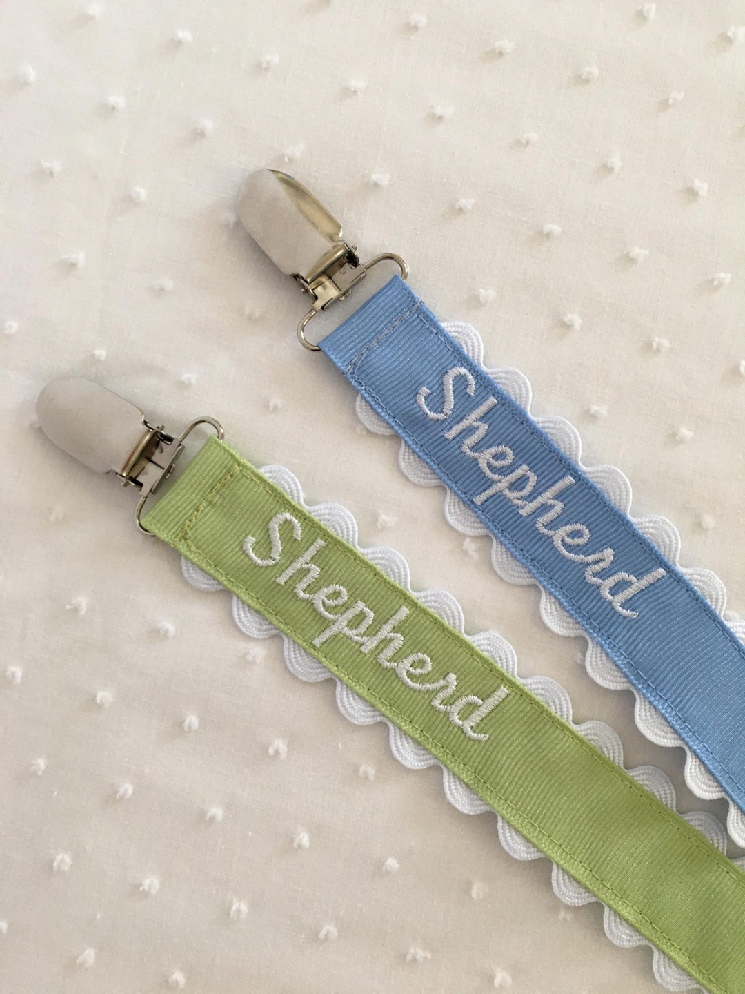 Ric Rac Monogrammed Pacifier Clip Holder Embroidered Name - Etsy