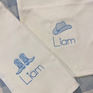 Monogrammed Cowboy Boots or Hat Burp Cloth or Bib