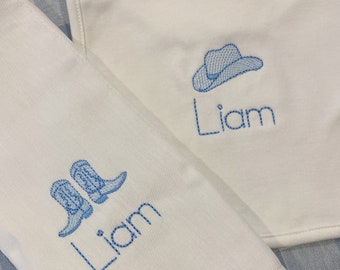 Monogrammed Cowboy Boots or Hat Burp Cloth or Bib