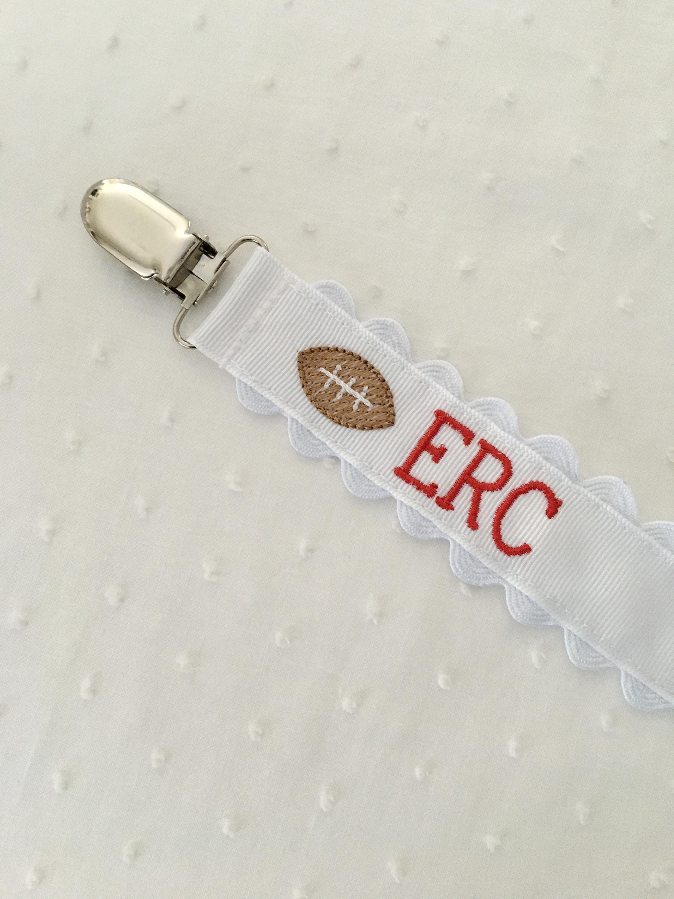 Ric Rac Monogrammed Football Pacifier Clip Holder - Etsy