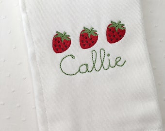 Embroidered Strawberry Burp Cloth or Bib Monogram