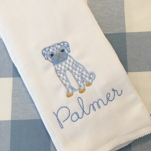 Monogrammed Pug Dog Burp Cloth Embroidered