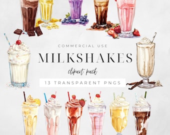 Milkshake Clipart, Summer Party Invitations, Cafe Graphics, Drinks Illustrations, Instant Download, Commercial Use, Junk Journal | CC012