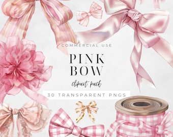 Pink Bow Clipart, Watercolor Ribbon PNG, Coquette Girl Art, Girly Nursery Art, Cute Blush Coquette Bows, Digital Download | CC004