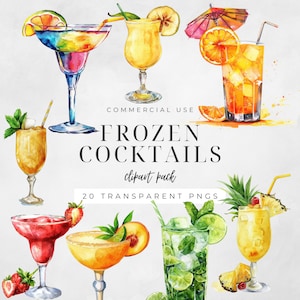 Clipart de cócteles helados, invitaciones para fiestas de verano, menú de bar de cócteles, gráficos de recetas de granizados, artesanía digital, uso comercial / CC045