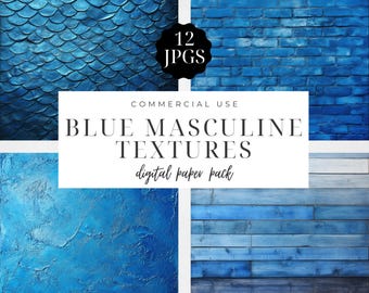 Blue Masculine Texture Backgrounds, Digital Paper Pack, Hammered Leather, Wooden Plank, Scrapbooking, Photo Backdrop, Commercial Use | CC010
