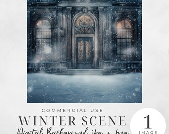 Snowy Winter Palace Digital Background, Christmas Backdrop, Scrapbooking, Junk Journal, Digital Paper, Book Cover, Commercial Use | CC050