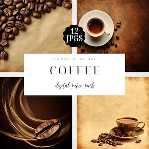 Coffee Digital Backgrounds, Cafe Signage, Invitations, Coffee Paper Pack, Junk Journals, Scrapbook, Digital Download, Commercial Use | CC013