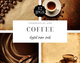 Coffee Digital Backgrounds, Cafe Signage, Invitations, Coffee Paper Pack, Junk Journals, Scrapbook, Digital Download, Commercial Use | CC013