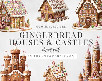 Gingerbread Houses and Castles Clipart, Winter Decor, Holiday Cookies, Christmas Clip Art Bundle, Bakery Graphics, Commercial Use | CC078