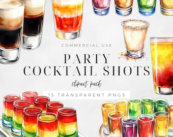 Party Shots Clipart, Mini Cocktails, Party Invitations, Cocktail Bar Menu, Alcoholic Drinks Graphics, Digital Craft, Commercial Use |  CC049