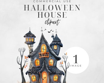 Haunted Halloween House Clipart, Halloween Graphic, Spooky PNG, Trick Or Treating, Fall Decor, Commercial Use, Instant Download | CC039