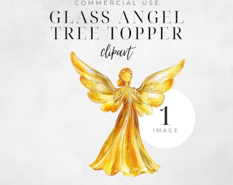 Angel Tree Topper Clipart, Watercolor Christmas Graphic, Heavenly Image, Baptism, Xmas Ornament, Holiday Clip Art, Commercial Use | CC041