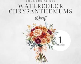 Clipart bouquet de chrysanthèmes aquarelle, fleurs d'automne, clipart anniversaire botanique, fleurs du mois de naissance novembre, art mural floral | CC055