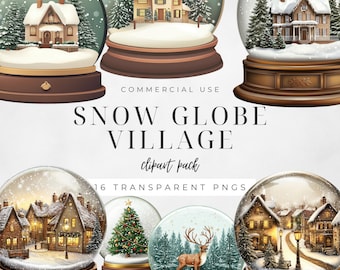 Snow Globe Village Clipart, Cozy House Images, Christmas Houses, Holiday Graphics, Snowy Winter Clip Art, Xmas Tree, Commercial Use | CC076