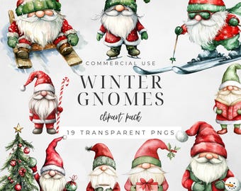 Watercolor Winter Gnome Clipart, Christmas Planner Activities, Cute Gnomes PNG, Xmas Decor Graphic, Digital Download, Commercial Use | CC060