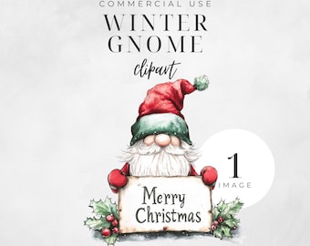 Watercolor Winter Gnome Clipart, Christmas Planner Card Making, Cute Gnome PNG, Xmas Decor Graphic, Digital Download, Commercial Use | CC060