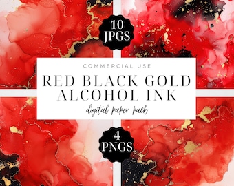 Rood zwart goud alcoholinkt kunst, plakboekpapier, digitale achtergrondstructuur, aquarel abstract, instant download, commercieel gebruik | CC006