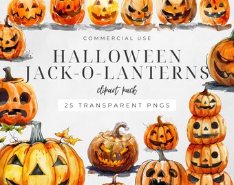 Halloween Jack-o-Lantern Clipart, Creepy PNG Designs, Spooky Trick Or Treating, Digital Download, Commercial Use | CC038