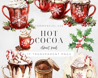 Hot Cocoa Mug Clipart, Christmas Drink Bundle, Winter Clip Art, Chocolate Lover, Digital Craft, Instant Download, Commercial Use | CC042