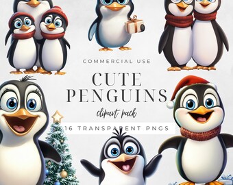 Cute Penguin Clipart, Instant Digital Download, Winter Animal, Christmas Graphic, Nursery Image, Winter Illustration, Commercial Use | CC081