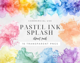 Pastel Watercolor Alcohol Ink Splash Clipart, Abstract Clip Art, Alcohol Ink Png, Paint Splash Image, Digital Craft, Commercial Use | CC065