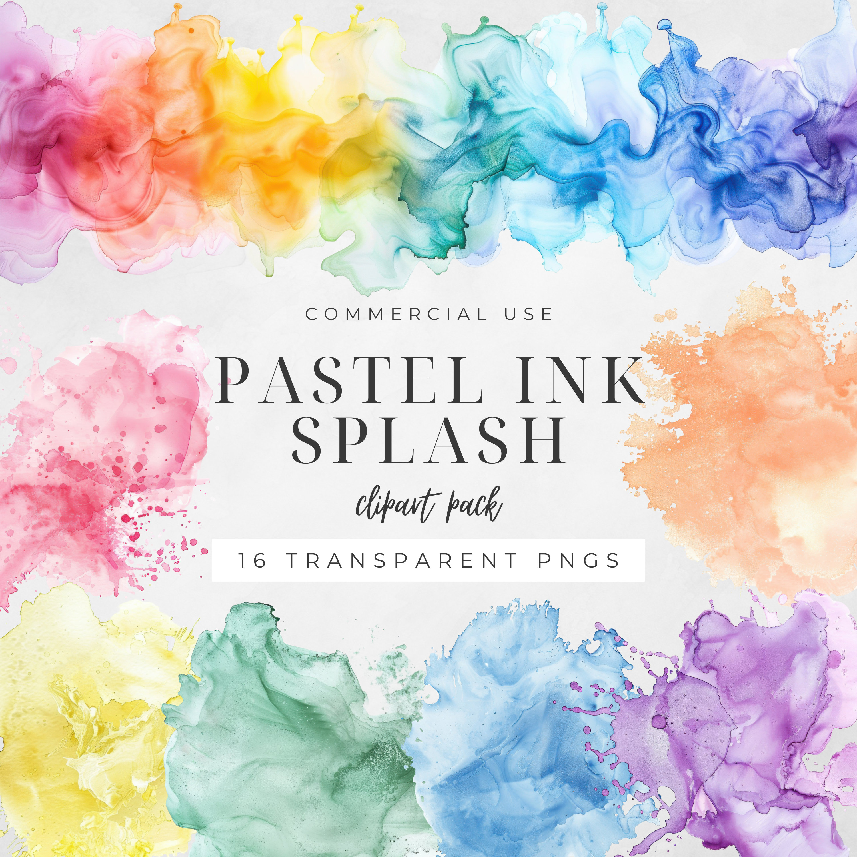 Alcohol Ink Splashes Pastel Watercolor Alcohol Ink Splash Clipart, Abstract Clip Art ...