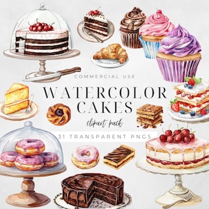 Imágenes prediseñadas de pastel, ilustraciones de pastel de panadería, paquete de imágenes prediseñadas de café, artesanía digital, recetas para hornear, descarga instantánea, uso comercial / CC043