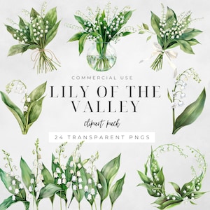 Lily of the Valley Clipart, Watercolor Border PNG, Digital Download, Floral Illustration, Wedding Graphics, May Birth Flower | CC001
