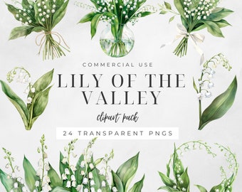 Watercolor Lily of the Valley Clipart, May Birth Flower, PNG Digital Download, Floral Illustration, Wedding Graphics,  | CC001
