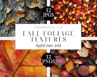 Fall Foliage Texture Backgrounds, Digital Paper Pack, Fallen Autumn Leaves, Tree Bark, Scrapbooking, Photo Backdrop, Commercial Use | CC025