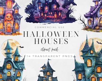 Haunted Halloween House Clipart, Halloween Graphics, Spooky PNGs, Trick Or Treating, Digital Crafting Images, Commercial Use | CC039