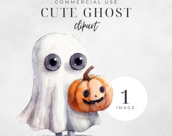 Cute Ghost Clipart, Watercolor Halloween PNGs, Digital File, Spooky Illustration, Party Invitation Graphics, Instant Download | CC020