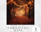 Fairylit Autumn Forest Digital Background, Fall Scene, Scrapbooking Paper, Junk Journal, Digital Paper, Book Cover, Commercial Use | CC025