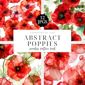 Seamless Pattern Poppy Watercolor, Abstract Floral Background Graphic, 12 X 12, Digital Craft, Instant Download, Commercial Use | CC006