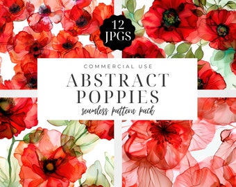 Seamless Pattern Poppy Watercolor, Abstract Floral Background Graphic, 12 X 12, Digital Craft, Instant Download, Commercial Use | CC006