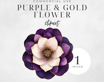 Purple Gold Flower Clipart, Watercolor Floral Clip Art, Violet Wedding Invitation, Lilac Prom Flowers, Mauve Florals, Commercial Use | CC023