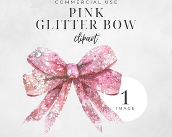 Pink Glitter Bow PNG, Girly Clipart, Gift Wrap, Baby Girl Nursery Art, Cute Coquette Bow, Digital Craft, Instant Download | CC004