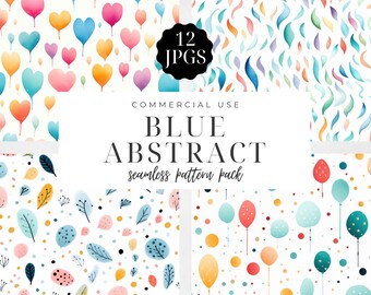 Watercolor Blue Abstract Seamless Patterns, Pastel Azure Repeating Fluid Backgrounds, Scrapbooking, Digital Craft, Commercial Use | CC010