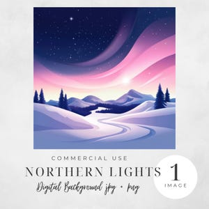Northern Lights Clipart, Aurora Borealis, Starry Sky, Scrapbook Snow Scene, Winter Landscape, Digital Background, Commercial Use | CC048
