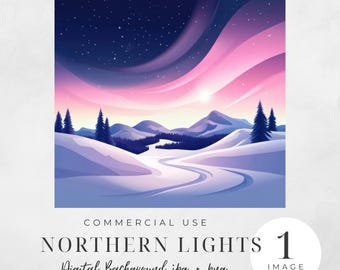 Northern Lights Clipart, Aurora Borealis, Scrapbook Snow Scene, Starry Winter Landscape, Digital Background, Commercial Use | CC048