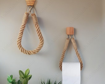 Hemp Rope Paper Towel Holder, Jute Rope Nautical Decor,solid Wood