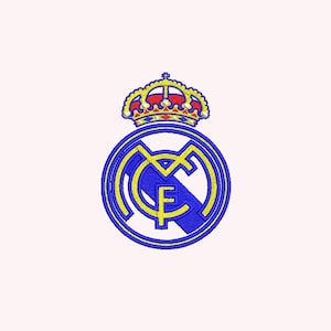 Peut inclure: Un logo d'équipe de football bleu et blanc avec une couronne dorée au sommet. Le logo présente un "M" et un "F" stylisés à l'intérieur d'un cercle.